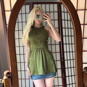 le château Olive Green Satin Halter Top